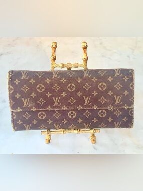 LOUIS VUITTON MINI LIN SARAH Brown CLOTH Monogram Continental Wallet VINTAGE